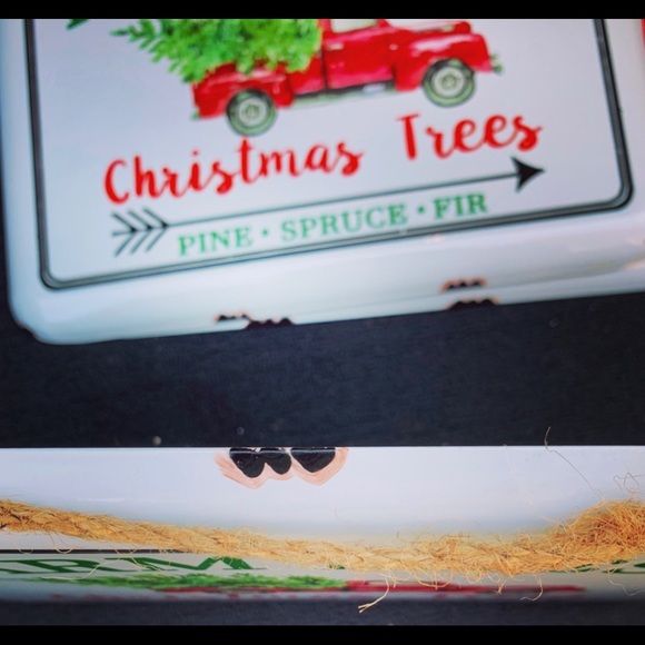 Farmhouse Christmas Red Truck Enamel Metal Sign - Picture 5 of 6